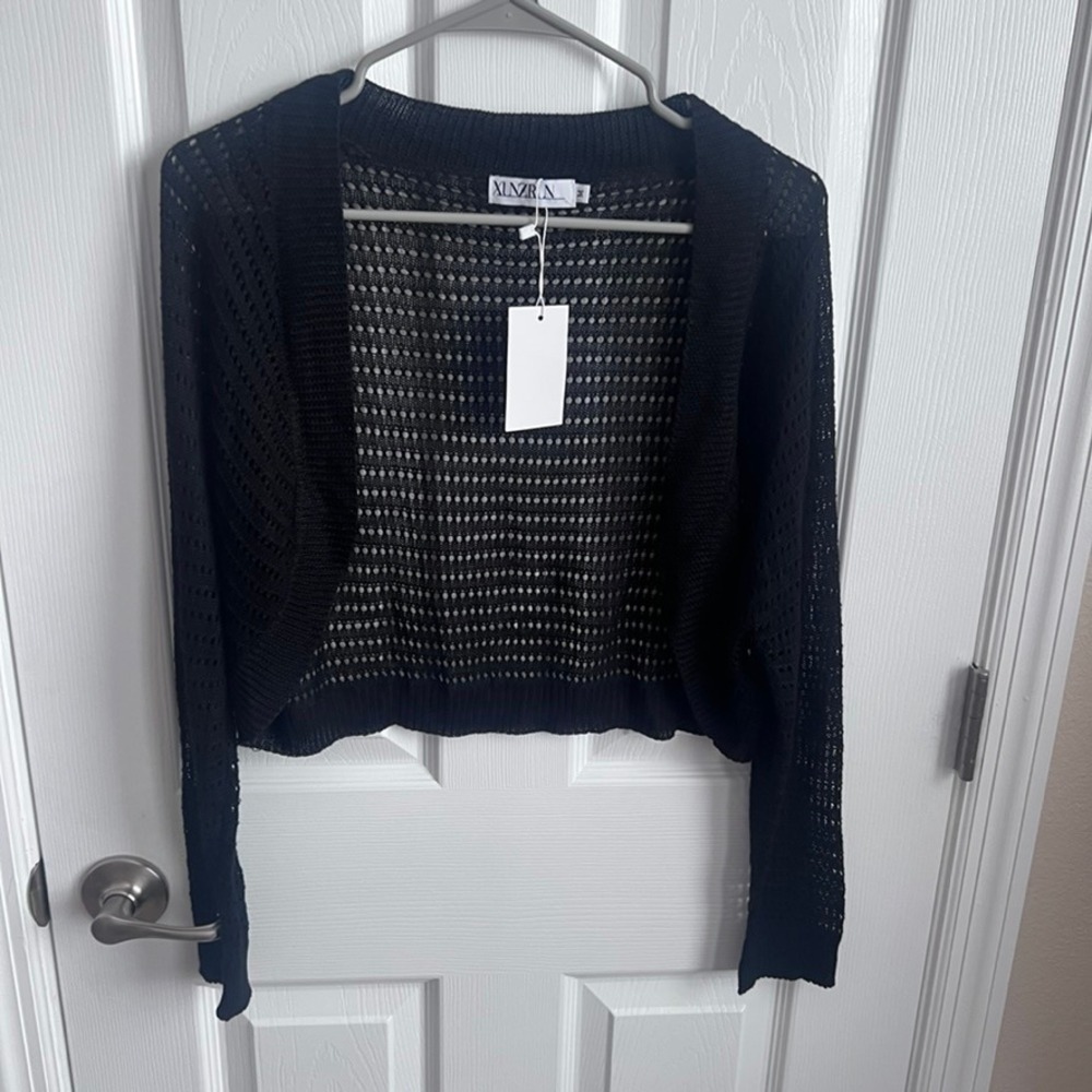 New XLZRUN Black Knit Mesh Cropped Bolero‎ Cardigan Sweater Women's Size M